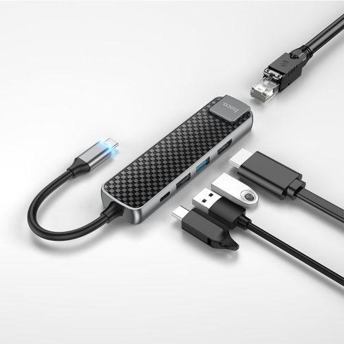 Type-C HUB Hoco HB23 HDMI + USB3.0 + USB2.0 + RJ45 + PD