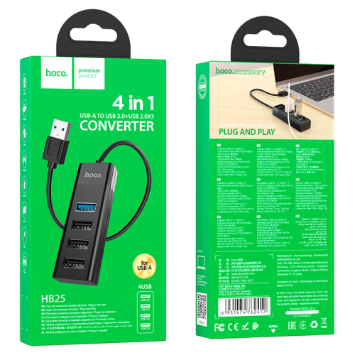 USB-хаб Hoco HB25 Easy Mix, 4 в 1: 1×USB 3.0 + 3×USB 2.0