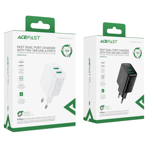 Зарядное устройство Acefast A33, 2 порта USB-A, QC 18W, EU