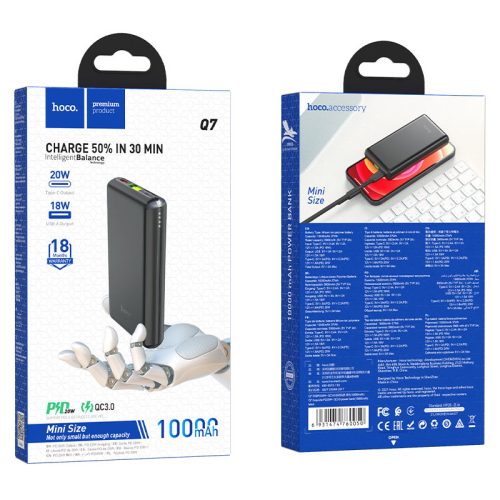 Портативный аккумулятор Hoco Q7, 10000 мАч, PD 20W + QC 3.0