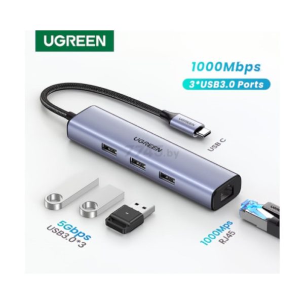 USB-C хаб Ugreen CM475 3 порта USB 3.0 — изображение 2