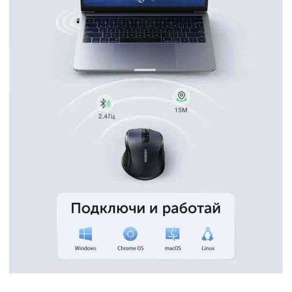UGREEN - бесшумная эргономичная беспроводная мышь для работы и учёбы (MU-006-90545) — изображение 3