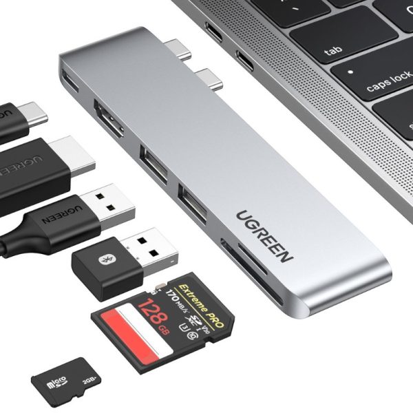 UGREEN CM380 USB-C HUB адаптер 6-в-2, 2xUSB-A 3.0, HDMI 4K@30Hz, SD, TF, USB-C PD 100W — изображение 5