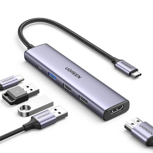 USB-C хаб-адаптер UGREEN CM478 5-в-1, HDMI 4K@30Hz, 3×USB-A, PD 100W