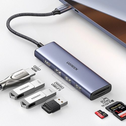 UGREEN CM511 (20956A) USB-C HUB 6-в-1, 3xUSB-A 3.0, HDMI 4K@30Hz, SD, TF