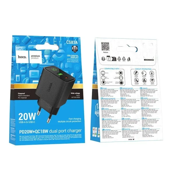 Сетевое зарядное устройство Hoco CS83A 20W с LED-дисплеем мощности — изображение 6