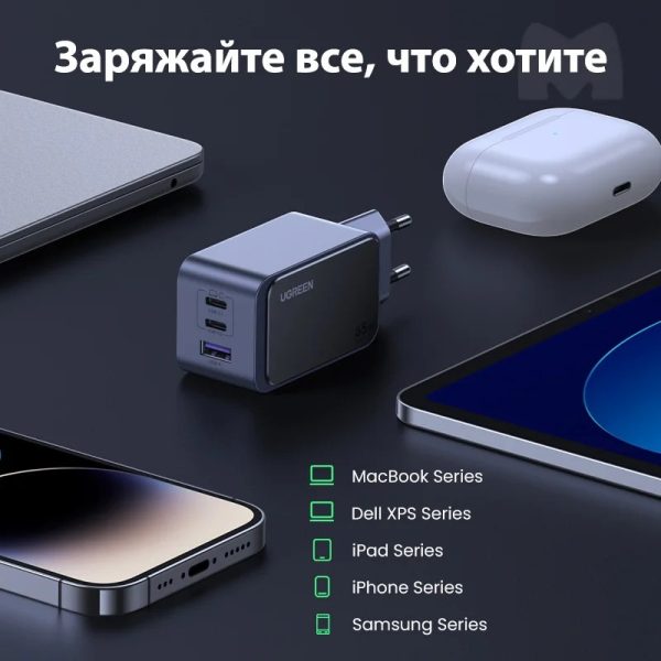 Зарядное устройство UGREEN Nexode S X553 / 35042, 65W, 2×USB-C + 1×USB-A — изображение 6
