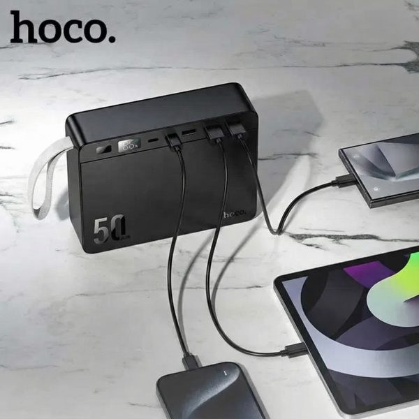 Внешний аккумулятор Hoco J166 Carretera 50000 mAh (LiFePO4) с 4 встроенными кабелями и быстрой зарядкой 22.5W — изображение 7