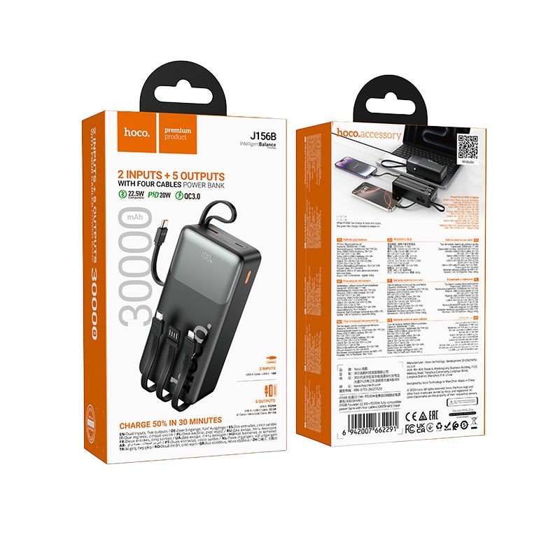 Hoco-J156B-22.5W-30000mAh-Powerbank-with-four-Cables-1 Power Bank HOCO J156B — изображение 1