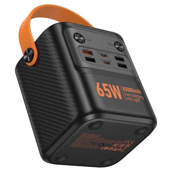 Быстрая зарядка. Повербанк Hoco J152 Pro 80000 mAh черный. Powerbank внешний аккумулятор с фонариком для ноутбуков — изображение 3