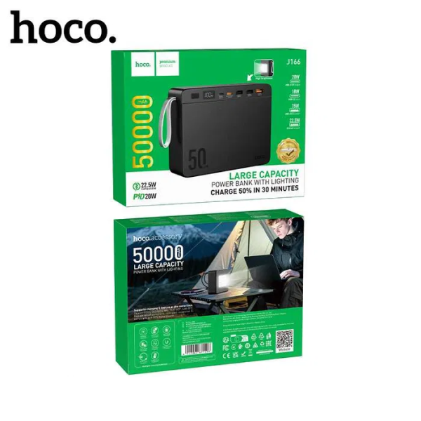 Внешний аккумулятор Hoco J166 Carretera 50000 mAh (LiFePO4) с 4 встроенными кабелями и быстрой зарядкой 22.5W — изображение 8