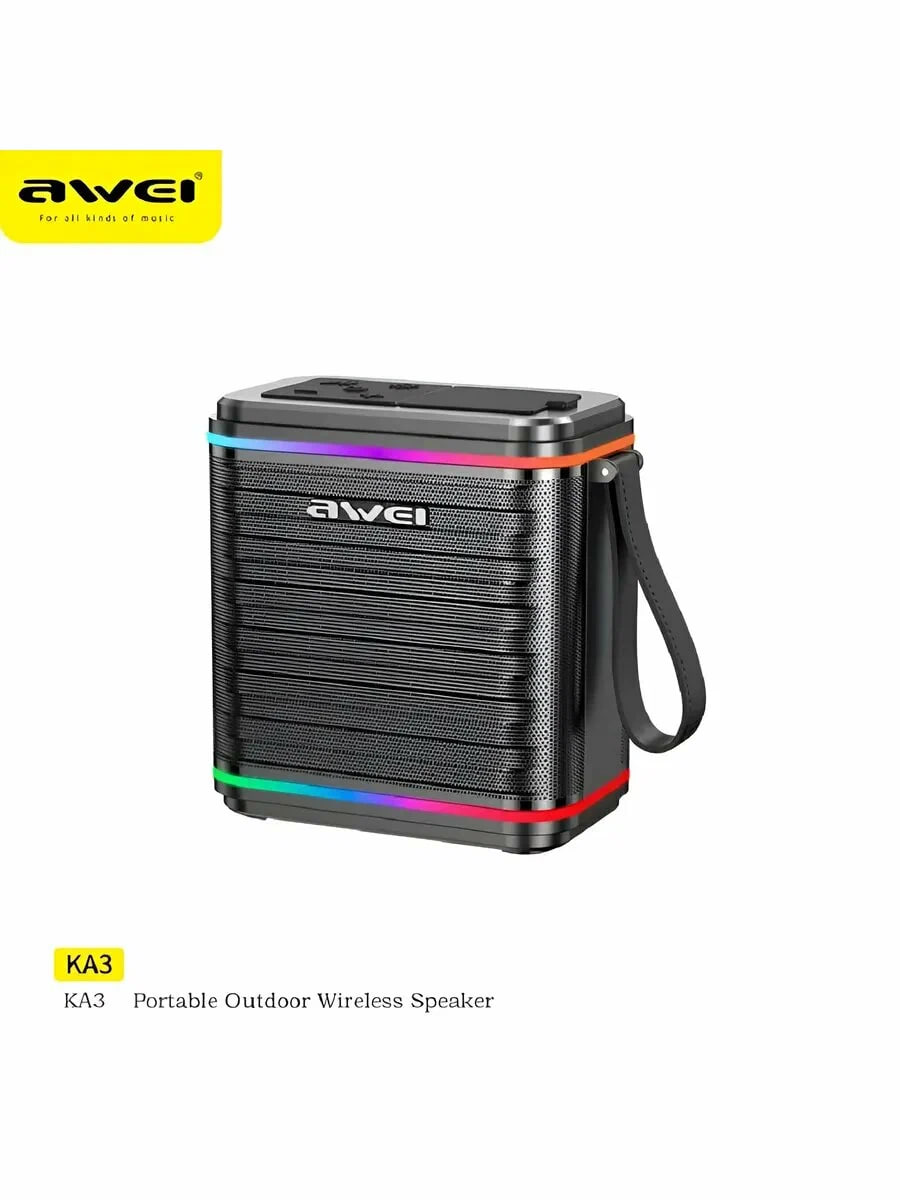 photo_2026-02-14_12-24-19 Портативная Bluetooth-колонка Awei KA3 15 Вт с RGB-подсветкой, Bluetooth 5.3, до 6 часов, несколько входов — изображение 1
